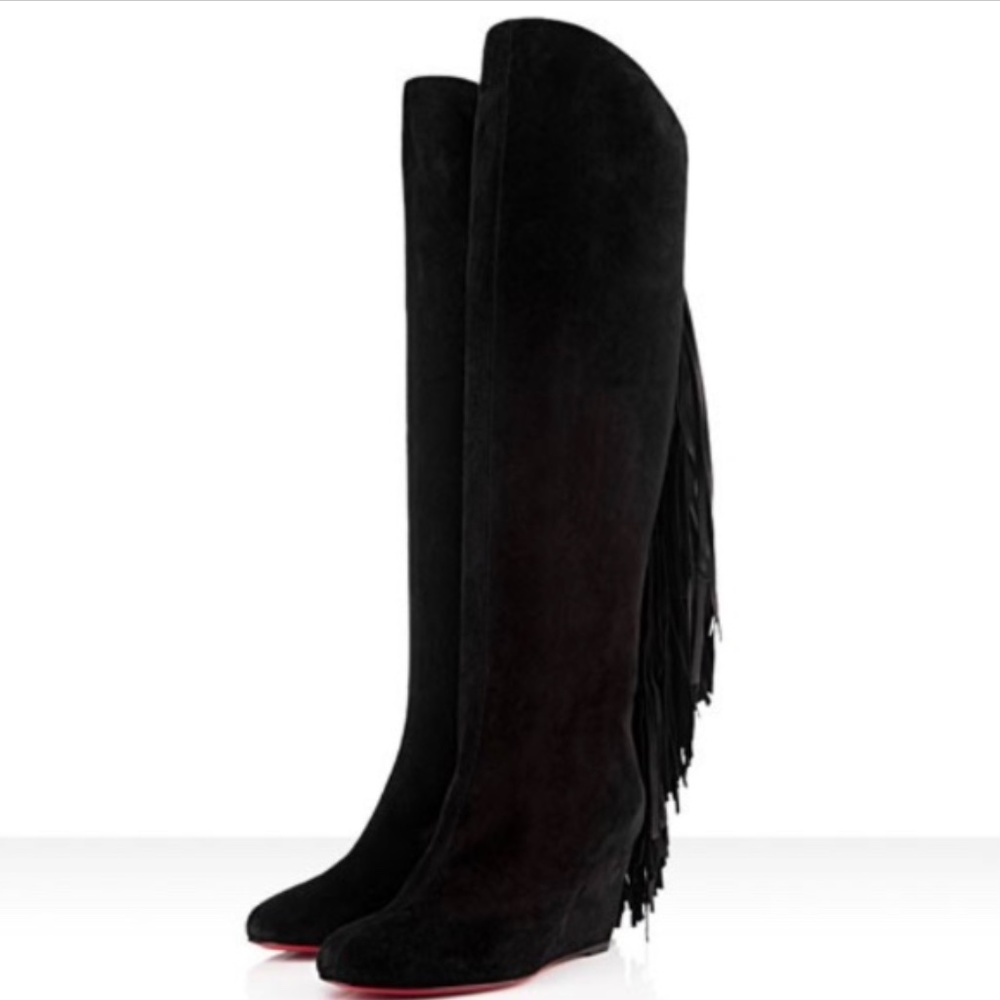 Louboutin Pouliche Suede Fringe boots